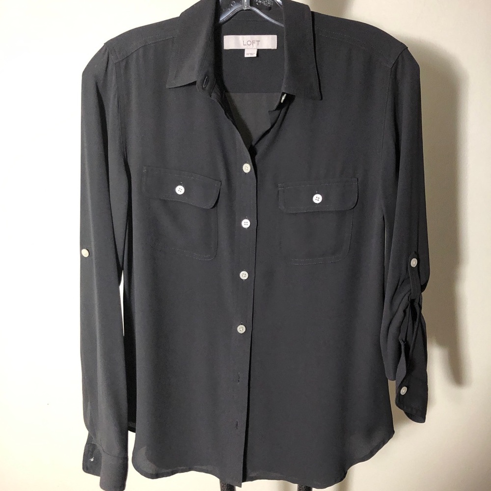 Loft Chocolate Button Down Blouse, Button Up Slee… - image 3